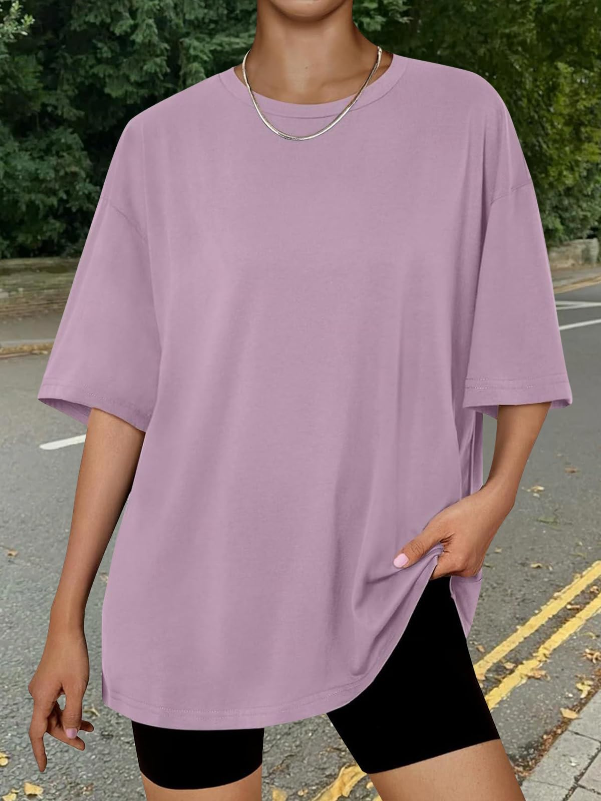 Trendy Queen Womens Oversized Summer T Shirts Fashion Workout Plus Size Tops Short Sleeve Beach Vacation Gym Clothes 2025 DarkPink L