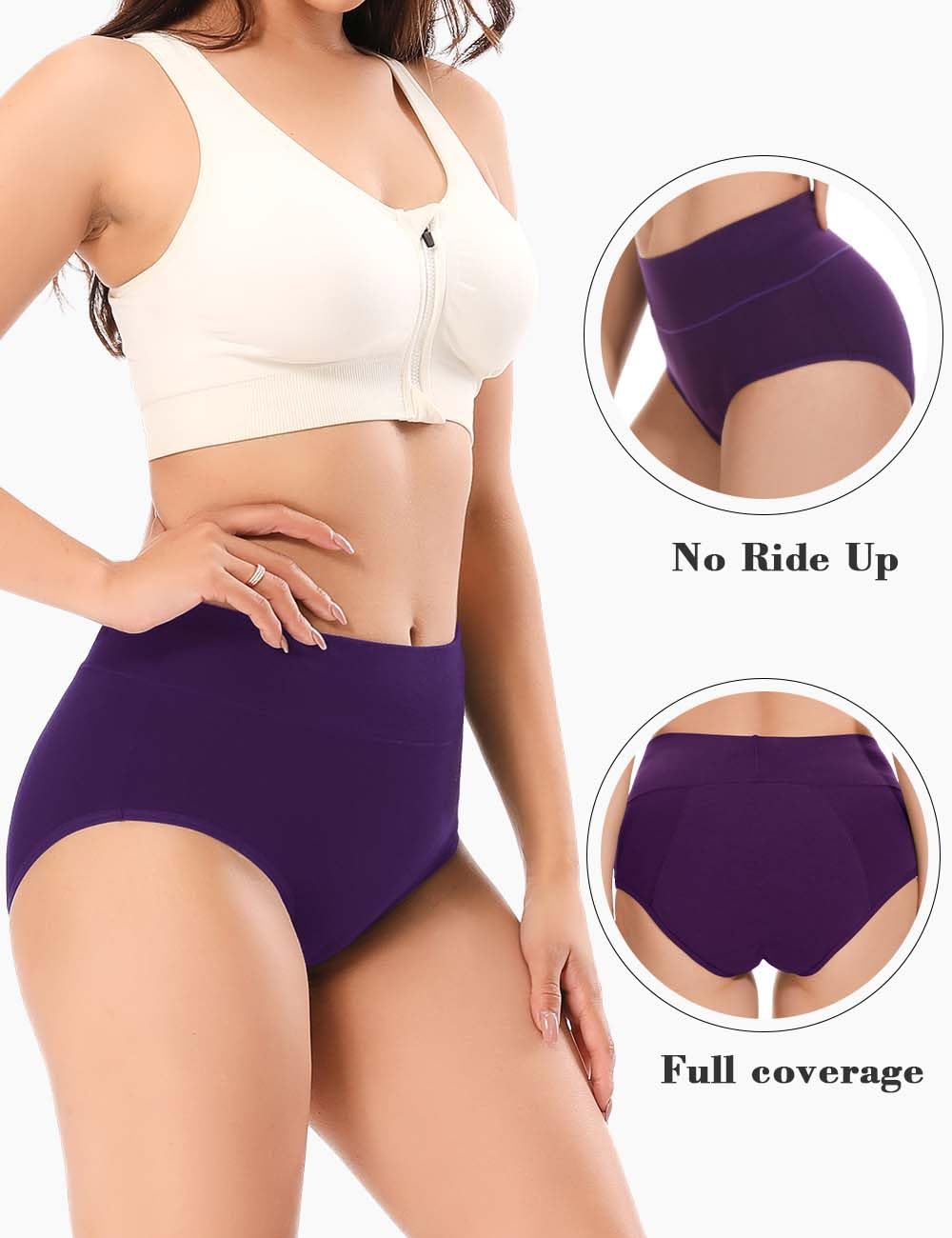 Molasus Incontinence Underwear for Women High Absorbency Period Leakproof Cotton Underwear Heavy Flow Menstrual Protective Panties Bladder Control Briefs 3 Pack,Multicolor,Medium