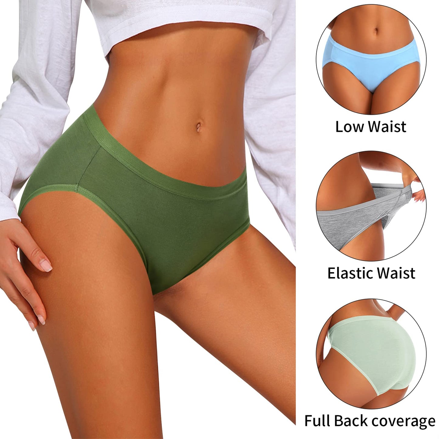 Eiggam Women's Cotton Bikini Panties, High-Cut Full Coverage Elastic Cool Durable Underwear Multipack - 10 Pack, S
