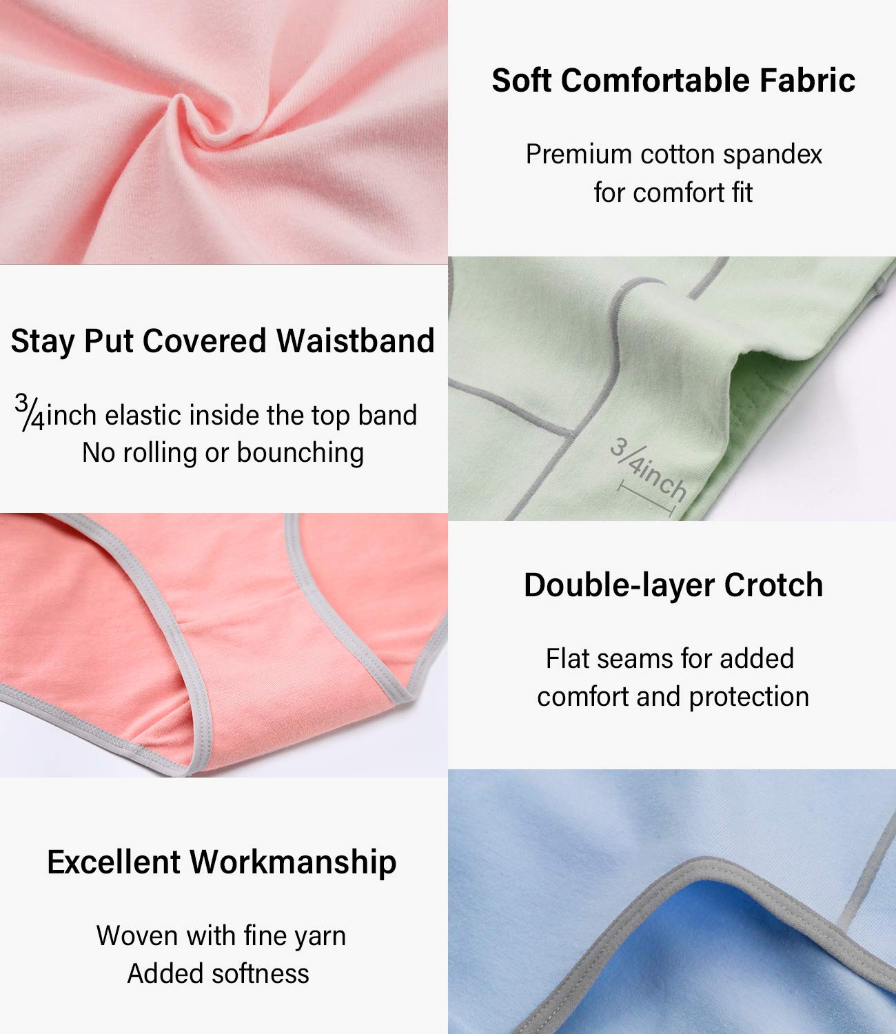 wirarpa Women's Cotton Underwear Stretch Mid Waisted Briefs Ladies Panties Assorted Medium
