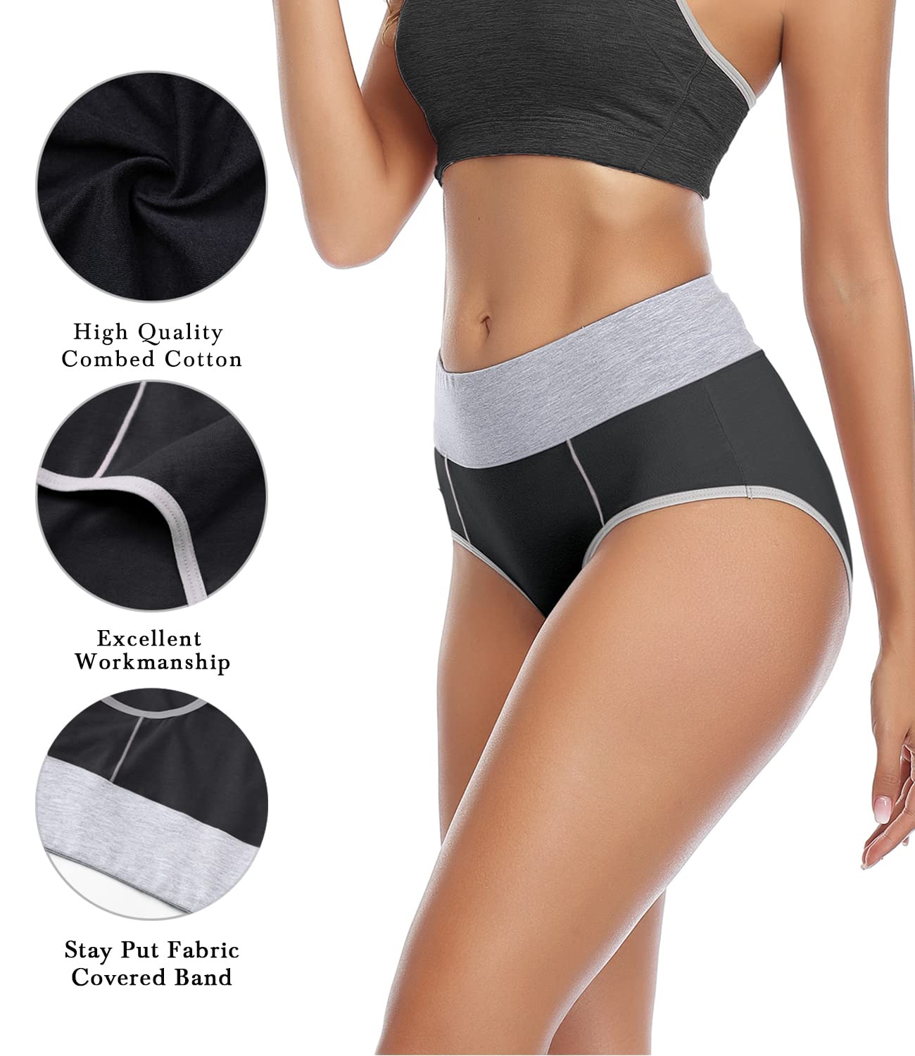 wirarpa Women's Cotton Underwear High Waist Briefs Ladies Soft Breathable Panties Full Coverage Underpants 5 Pack Small