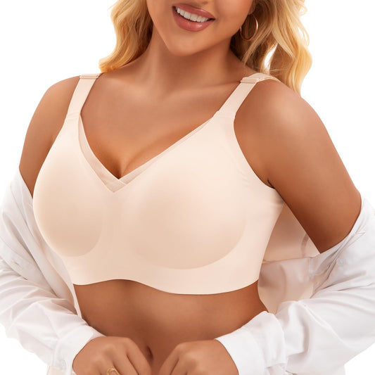 PoseFree Womens Wireless Bras Supportive Tshirt Bra No Underwire Seamless Push Up V Mesh Comfortable Bralette Everyday Bras Nude XL
