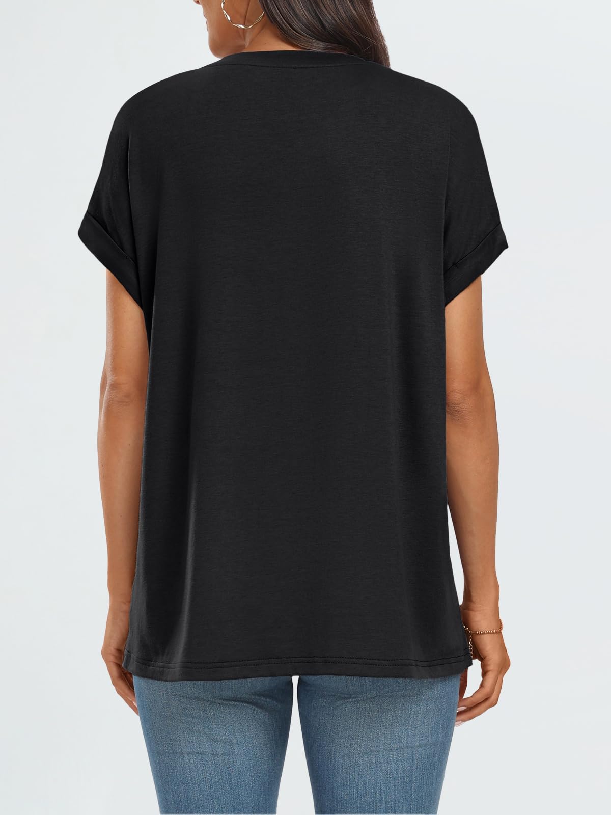 AUTOMET Womens Summer Tops Oversized Short Sleeve Business Casual Dressy T Shirts Trendy Fashion Clothes Spring Outfits 2025 Black L