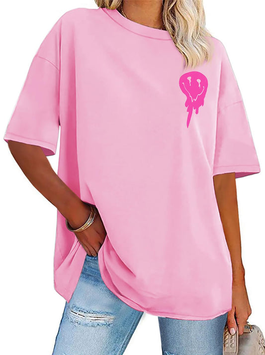 Womens Oversized Tshirt Graphic Tees Crew Neck Summer Short Sleeve Loose Fit Tops (A-Letter Print Pink, L)
