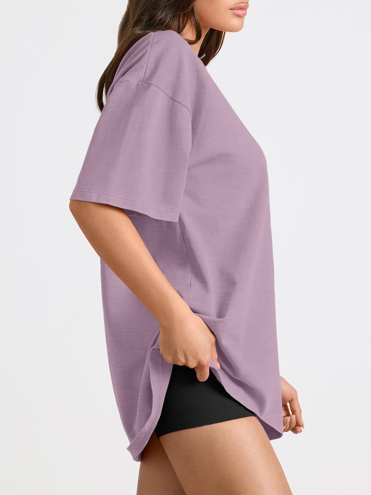 Trendy Queen Womens Oversized Summer T Shirts Fashion Workout Plus Size Tops Short Sleeve Beach Vacation Gym Clothes 2025 DarkPink L