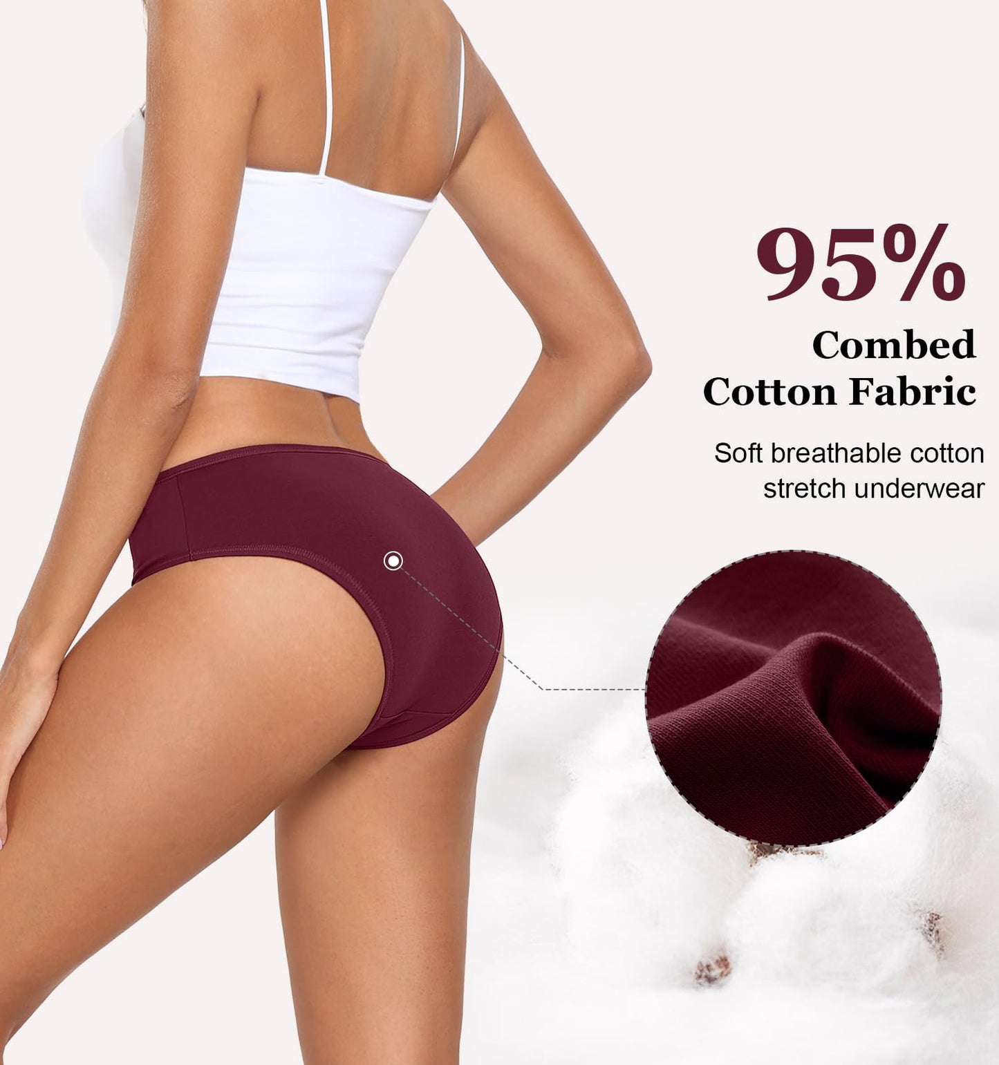 coskefy Women's Cotton Underwear Stretch Briefs Soft Strench Underpants Low Rise Hipster Panties