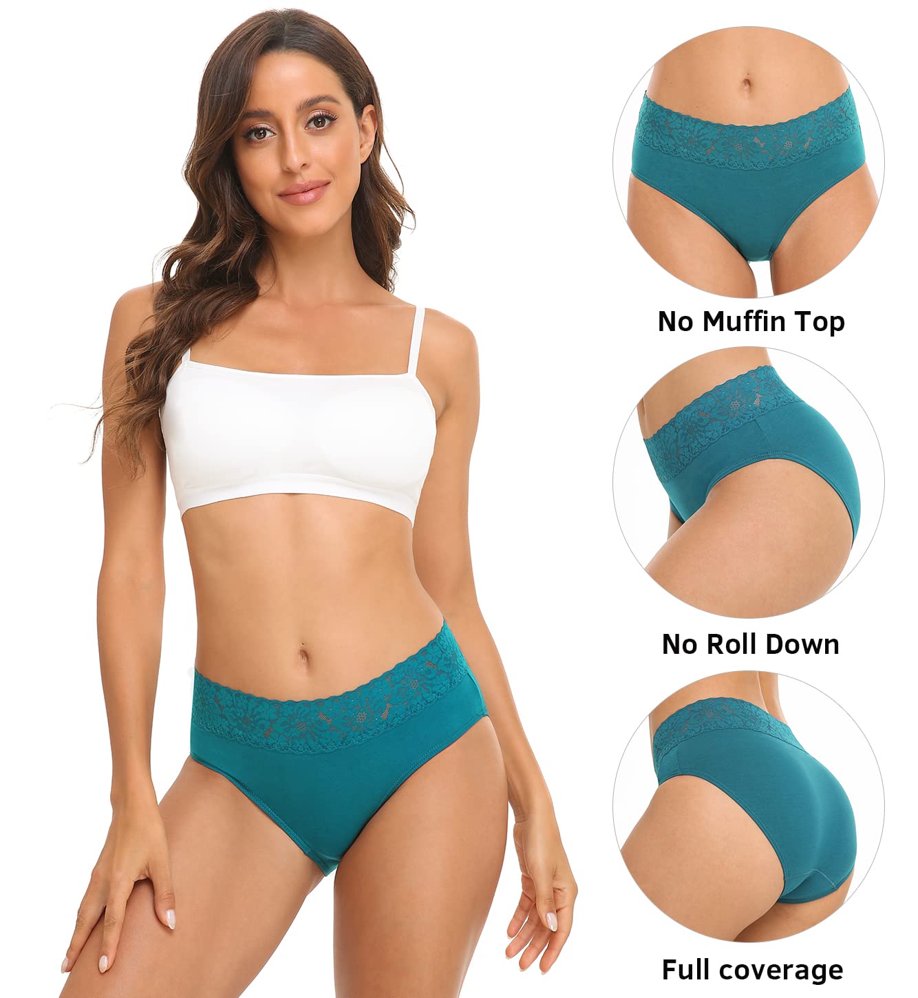 RHYFF Womens Underwear Cotton Hipster Panties Lace Soft Bikini Panty Ladies Stretch Full Briefs 5 Pack S-XL(R6004L-Dark)