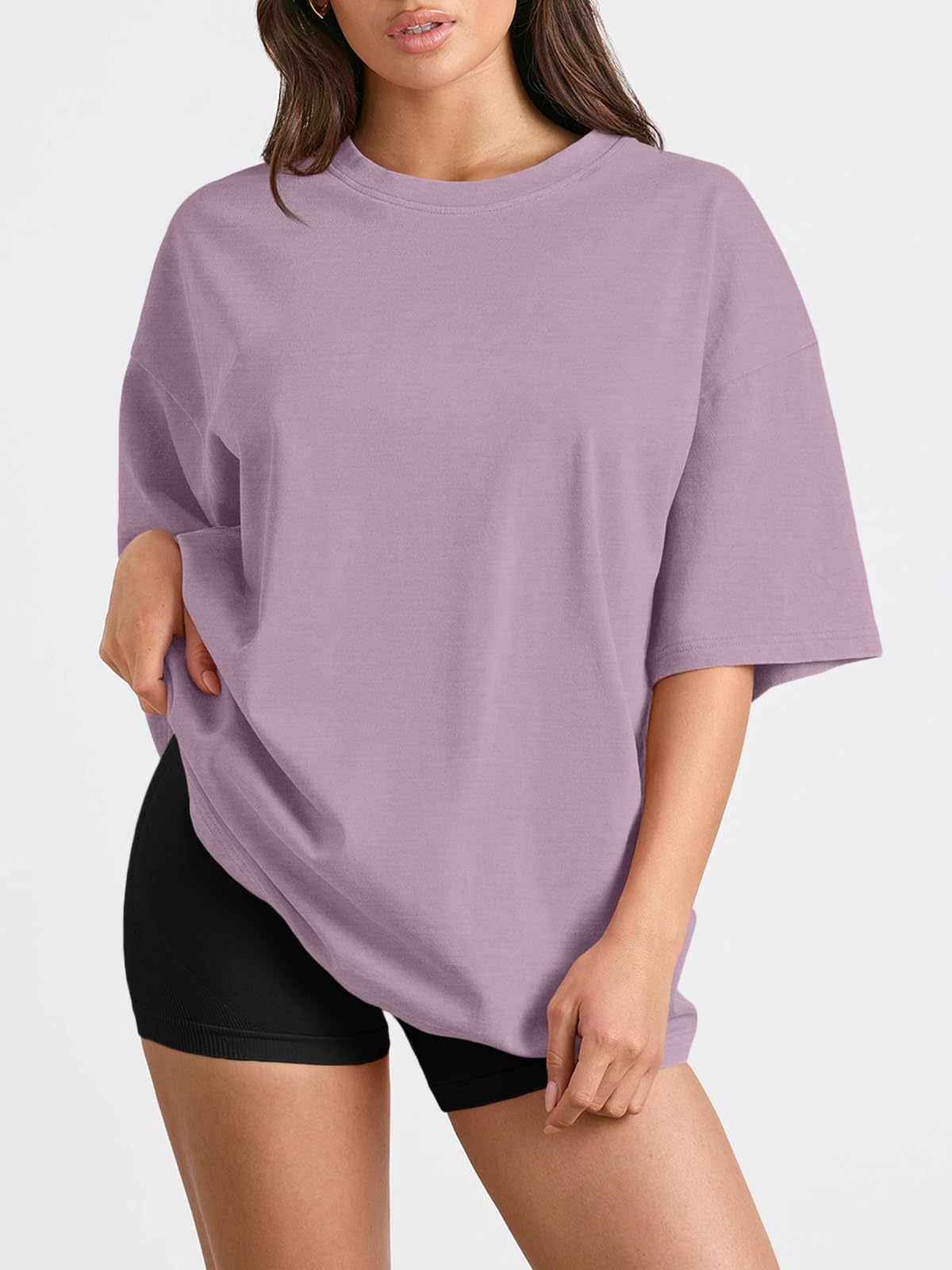 Trendy Queen Womens Oversized Summer T Shirts Fashion Workout Plus Size Tops Short Sleeve Beach Vacation Gym Clothes 2025 DarkPink L