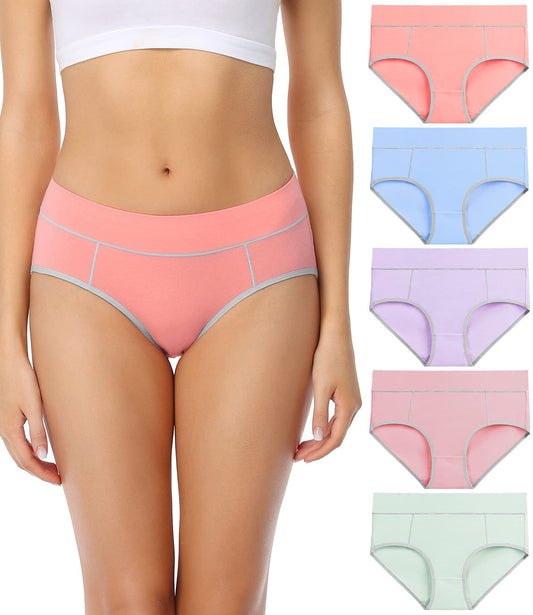 wirarpa Women's Cotton Underwear Stretch Mid Waisted Briefs Ladies Panties Assorted Medium
