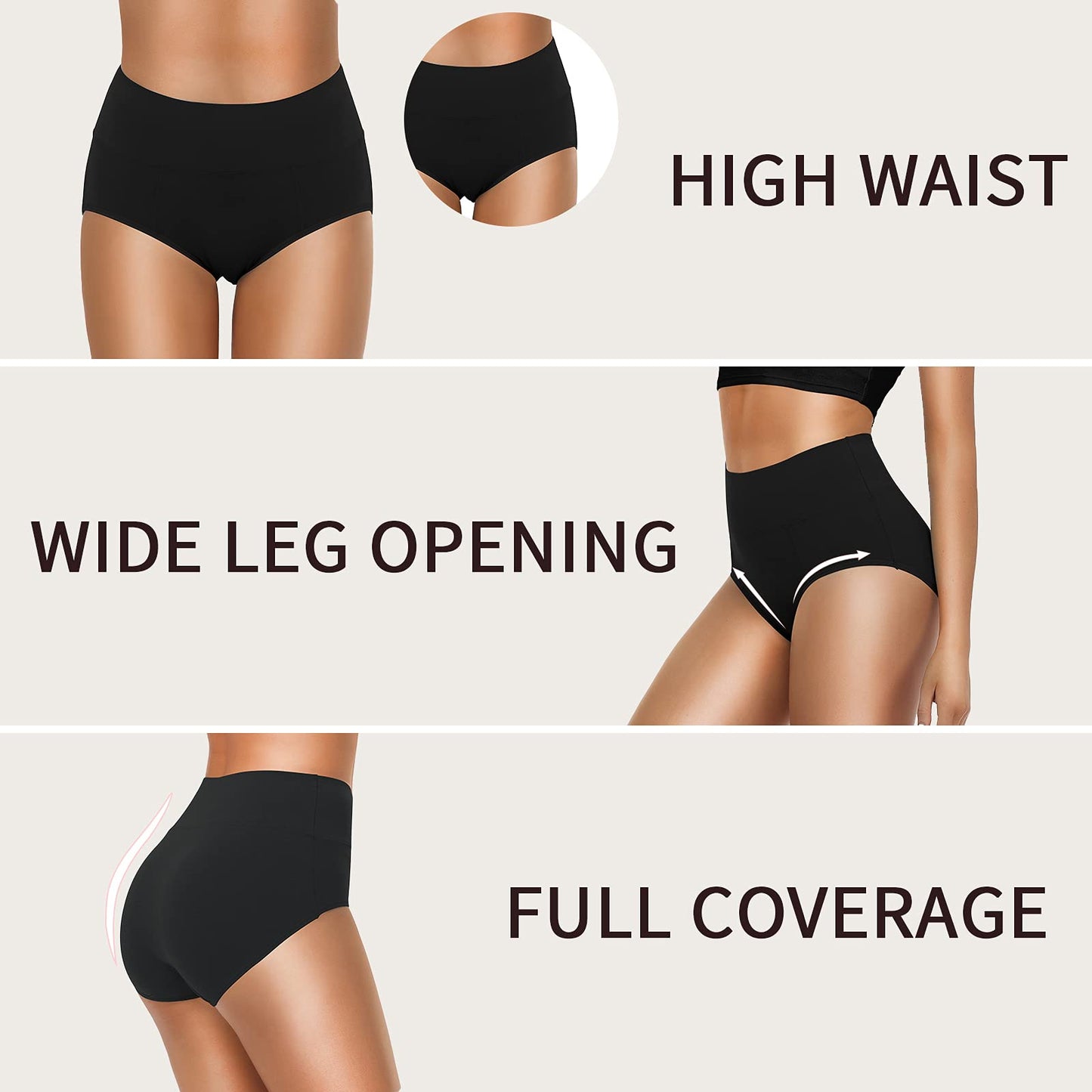 OLIKEME Womens Underwear Tummy Control Cotton High Waisted Postpartum Briefs Full Coverage Ladies Panties Multi Pack