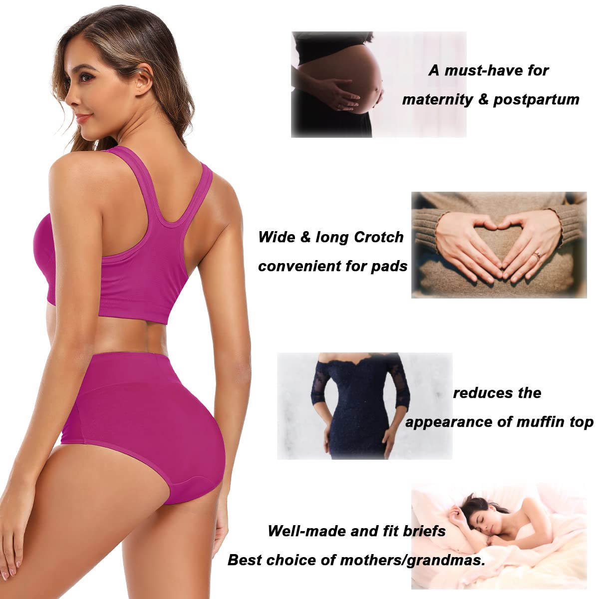 Molasus Women's Soft Cotton Underwear Briefs High Waisted Postpartum Panties Ladies Full Coverage Plus Size Underpants Pack of 5,Large