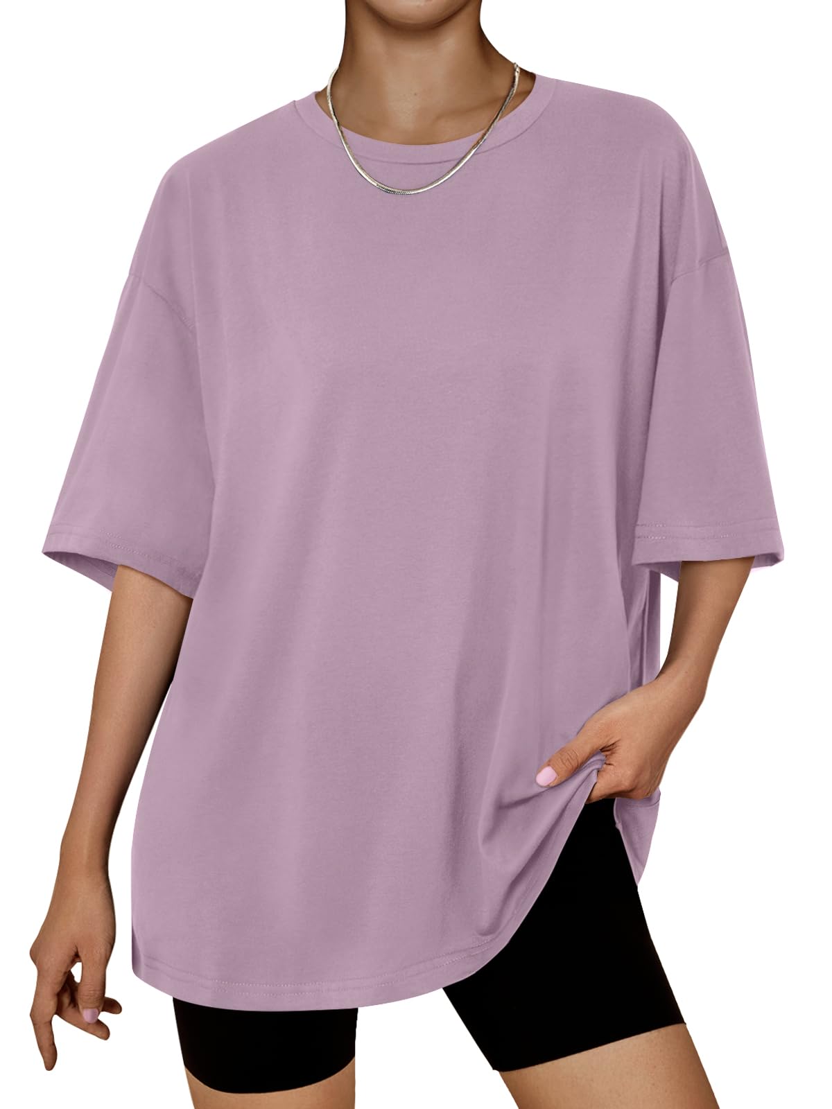 Trendy Queen Womens Oversized Summer T Shirts Fashion Workout Plus Size Tops Short Sleeve Beach Vacation Gym Clothes 2025 DarkPink L