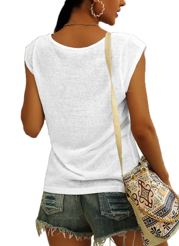 Womens Cap Sleeve V Neck T-Shirt Casual Loose Fit Basic Tshirts Tops
