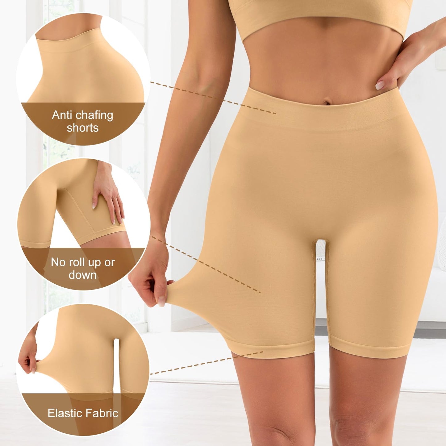 YADIFEN 3 Pack Women Seamless Slip Shorts Stretch High Waist Yoga Bike Short Boyshort Panties for Under Dress