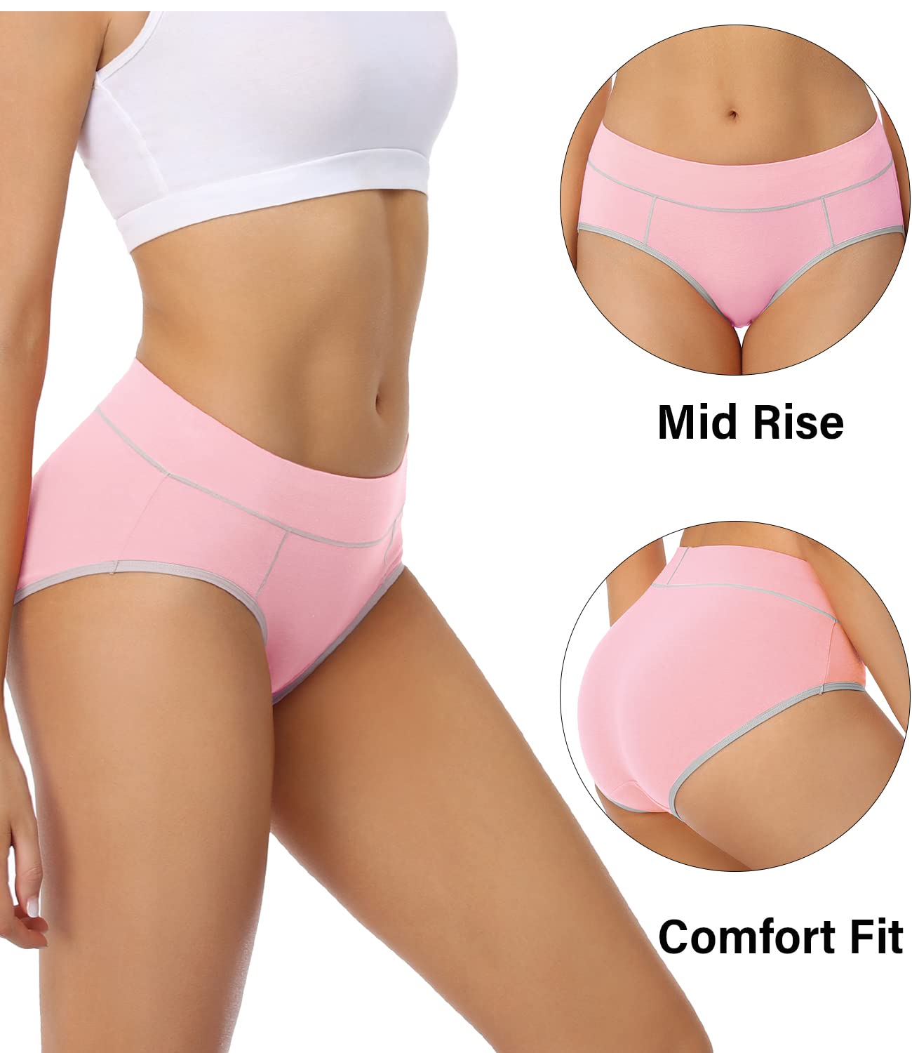 wirarpa Women's Cotton Underwear Stretch Mid Waisted Briefs Ladies Panties Assorted Medium
