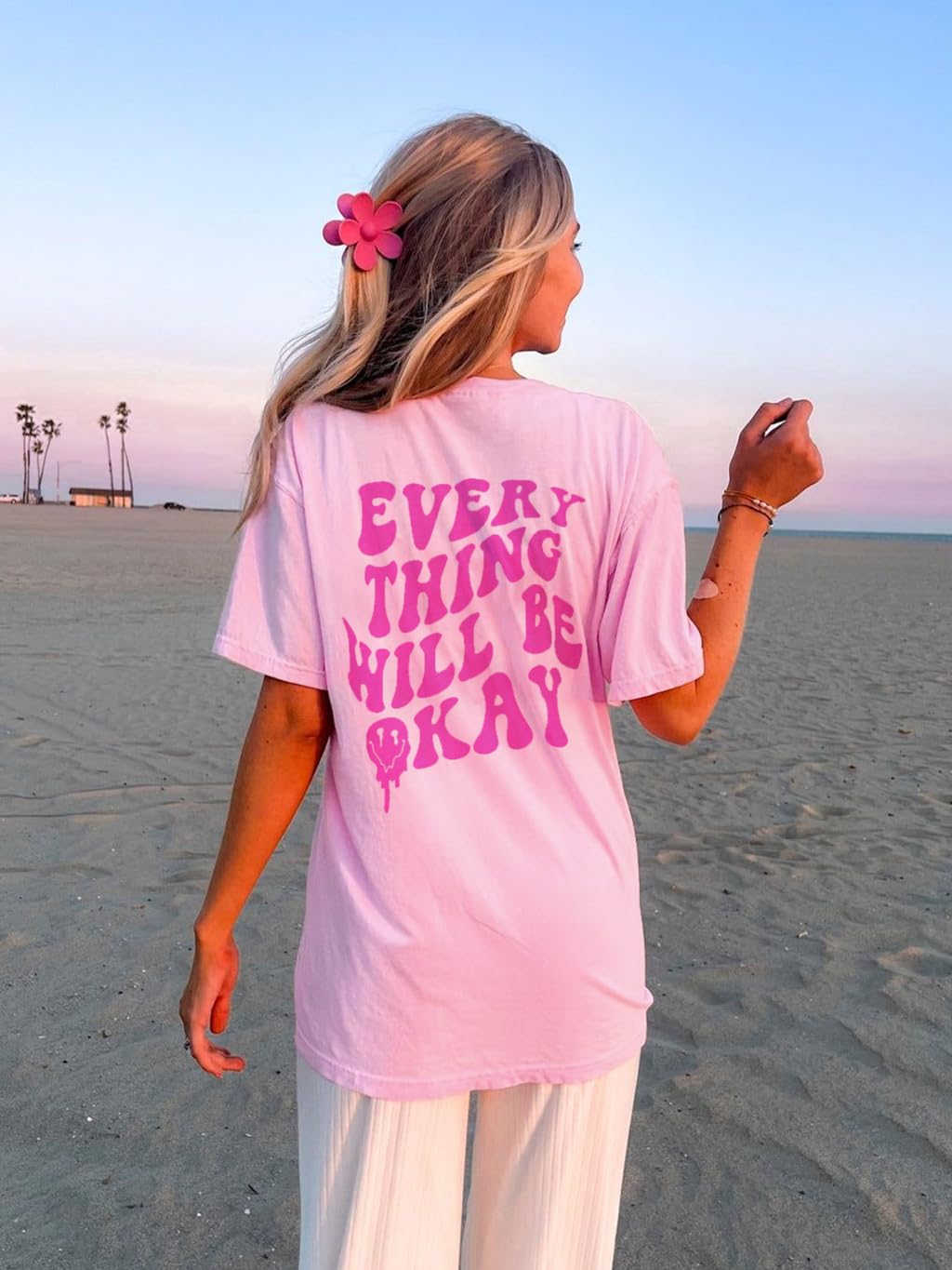 Womens Oversized Tshirt Graphic Tees Crew Neck Summer Short Sleeve Loose Fit Tops (A-Letter Print Pink, L)