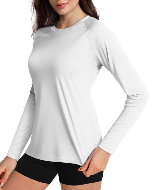 Boladeci Women Rash Guard Long Sleeve Shirts for Women White Swim Workout Athletic Summer Tops for Women 2025 UPF 50 UV Sun Protection SPF Tee Large