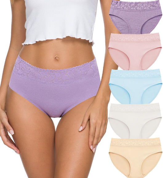 Altheanray Womens Underwear Cotton Panties for Women Bikini Underwear Soft Hipster Lace Breathable Ladies Briefs 5 Pack(3020L-Light Color5)