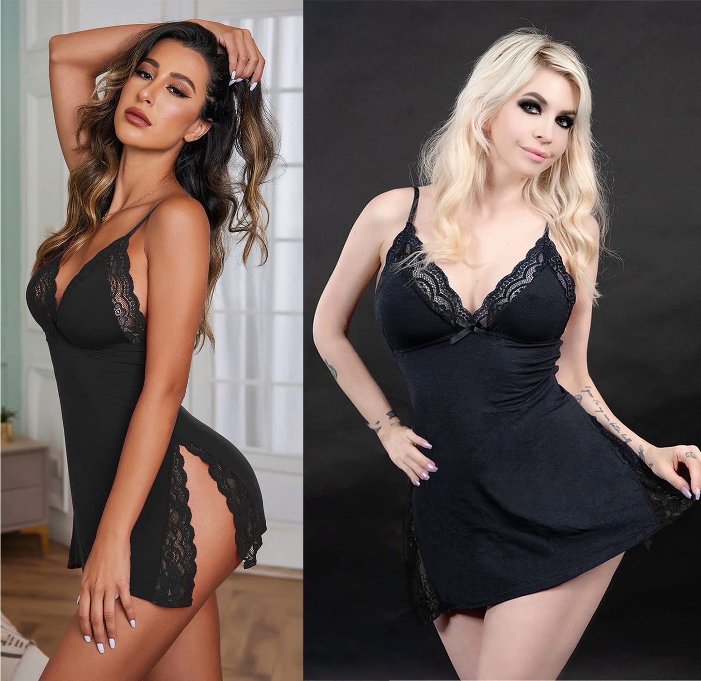 Avidlove Sexy Nightie Babydoll Lace Chemise Nightgown Babydoll Lingerie for Women Black L