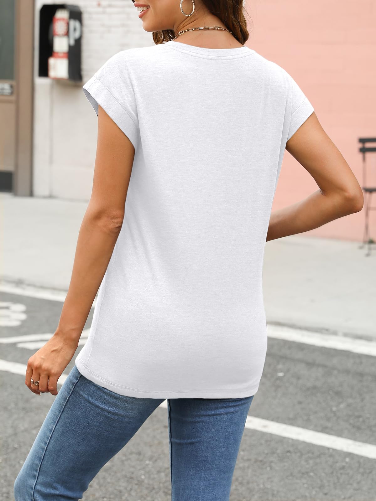 AUTOMET Womens Summer Tops T Shirts Cap Sleeve Business Casual Dressy Spring Fashion Outfits Cute Trendy Vacation Clothes 2025 White M