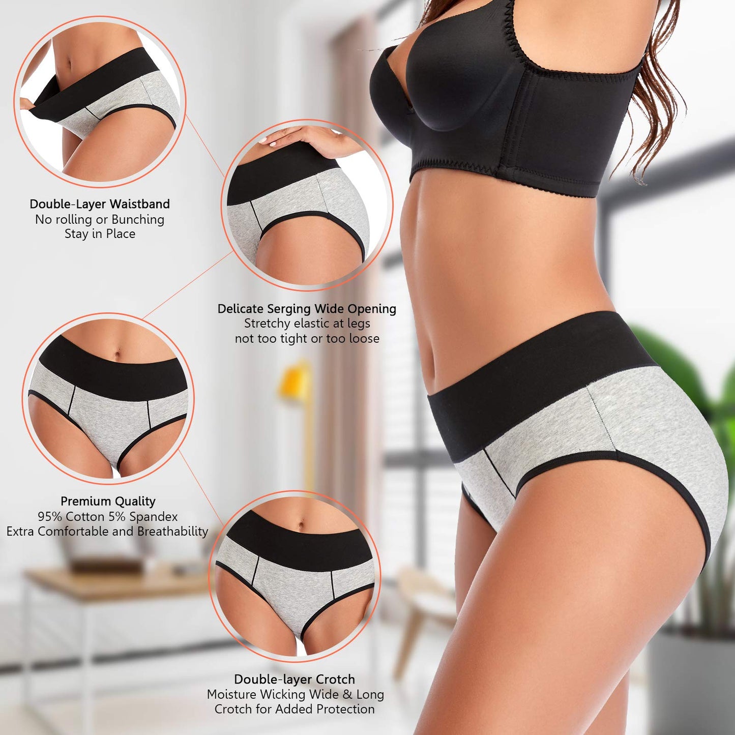 Eiggam Underwear for Women Breatherble Panties Women's Underwear Soft Cotton Brief Panties Postpartum (A-6 Pack Large)