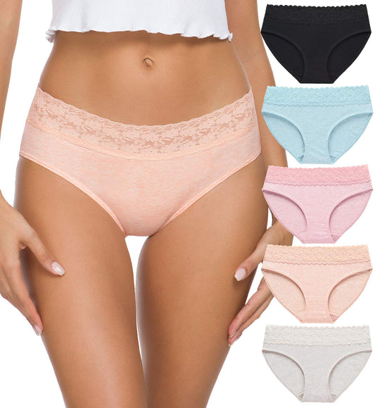 GNEPH Underwear Women Pack, Womens Underwear Cotton Bikini Panties 5 Pack(218S-Light)