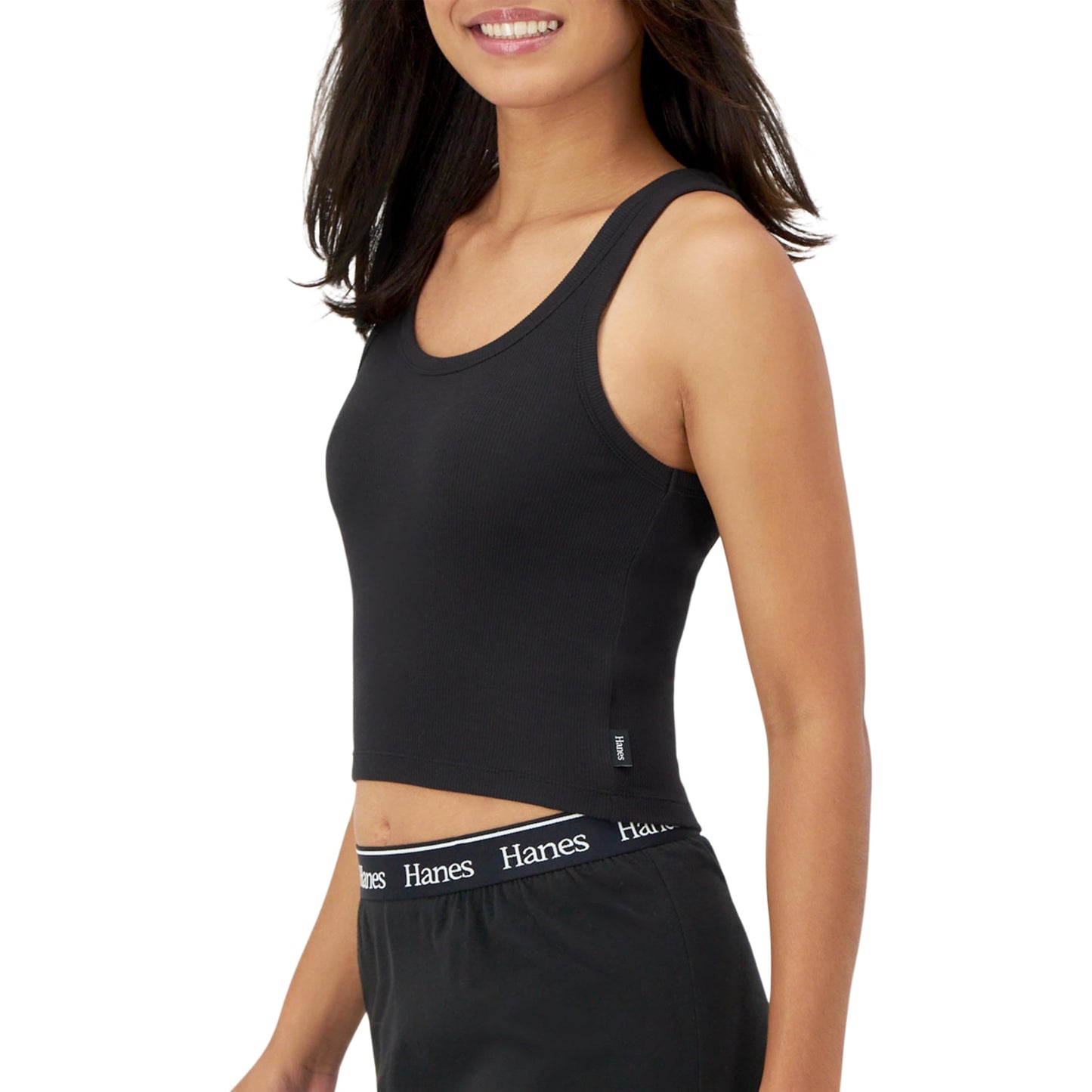 Hanes Women's Originals Rib Tank 2-Pack, Comfywear Stretch Cotton Cropped Top, White/Black, Large
