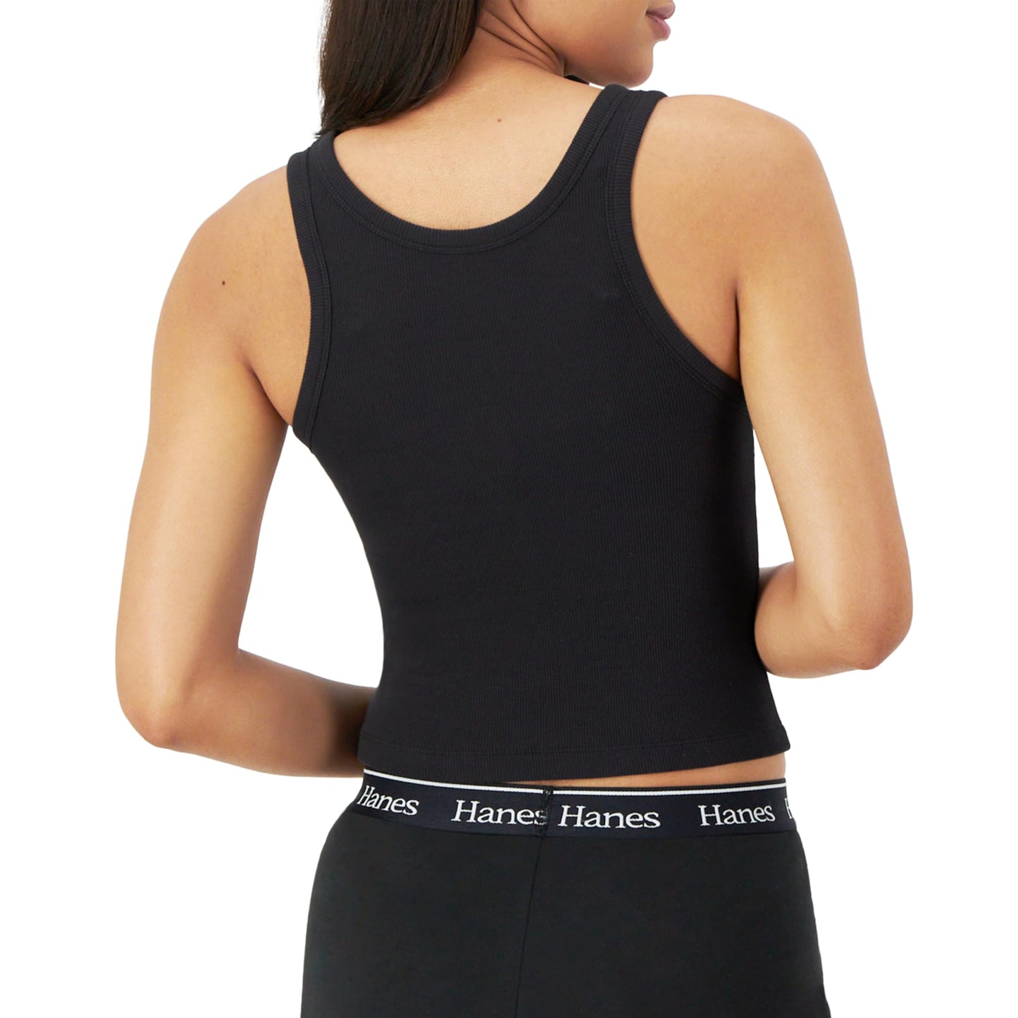 Hanes Women's Originals Rib Tank 2-Pack, Comfywear Stretch Cotton Cropped Top, White/Black, Large