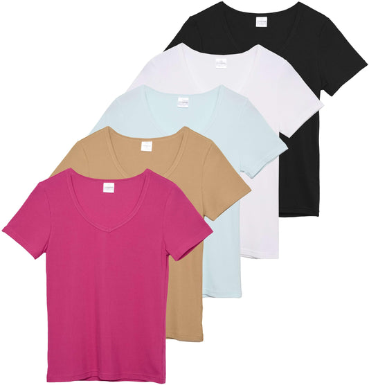 5 Pack Womens Tops Summer Fashion Trendy Tshirts Shirts Spring Short Sleeve Ladies Casual V Neck Shirt Basic Tees T-Shirts Teen Jersey