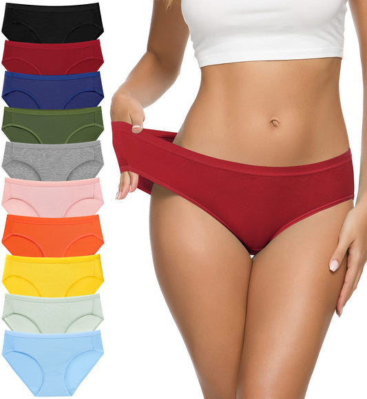 Eiggam Women's Cotton Bikini Panties, High-Cut Full Coverage Elastic Cool Durable Underwear Multipack - 10 Pack, S
