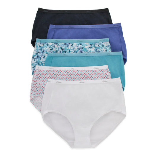 Hanes Women's Plus Size High-Waisted Panties, 6-Pack, Moisture-Wicking Cotton Brief Underwear (Colors May Vary), Solid/Print Mix, 6