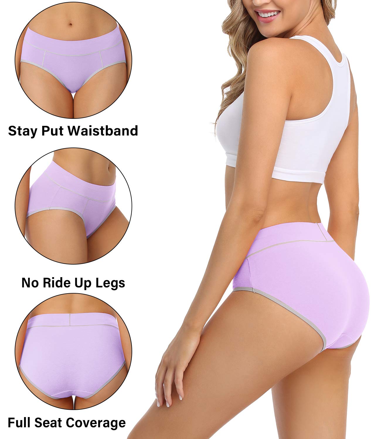 wirarpa Women's Cotton Underwear Stretch Mid Waisted Briefs Ladies Panties Assorted Medium