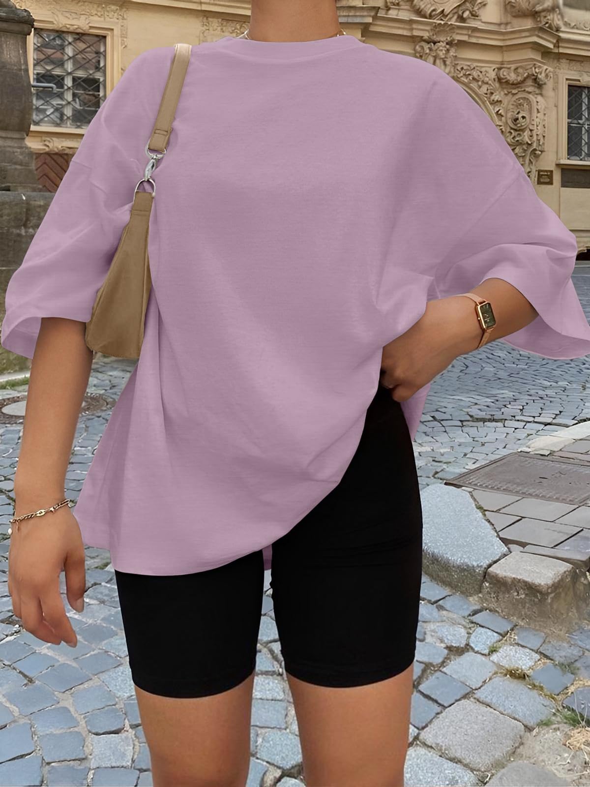 Trendy Queen Womens Oversized Summer T Shirts Fashion Workout Plus Size Tops Short Sleeve Beach Vacation Gym Clothes 2025 DarkPink L