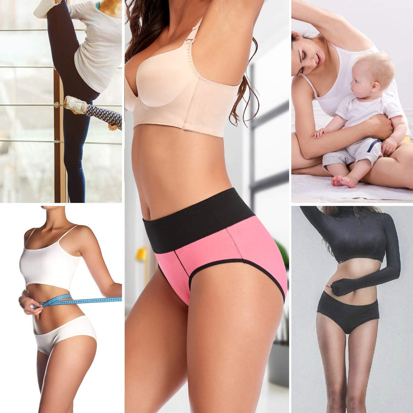 Eiggam Underwear for Women Breatherble Panties Women's Underwear Soft Cotton Brief Panties Postpartum (A-6 Pack Large)