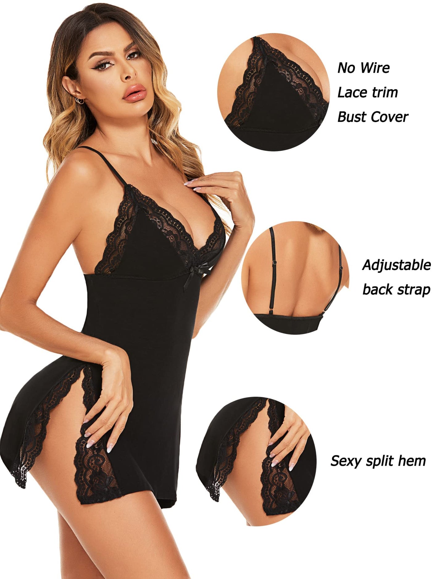 Avidlove Sexy Nightie Babydoll Lace Chemise Nightgown Babydoll Lingerie for Women Black L