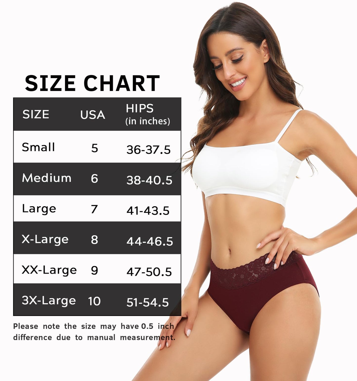RHYFF Womens Underwear Cotton Hipster Panties Lace Soft Bikini Panty Ladies Stretch Full Briefs 5 Pack S-XL(R6004L-Dark)