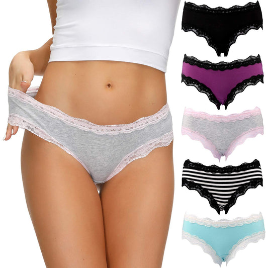 LYYTHAVON Women’s Underwear Soft Breathable Cotton Brief Ladies Panties 5-Pack (Multicolored F,5 Pack, X-Large)