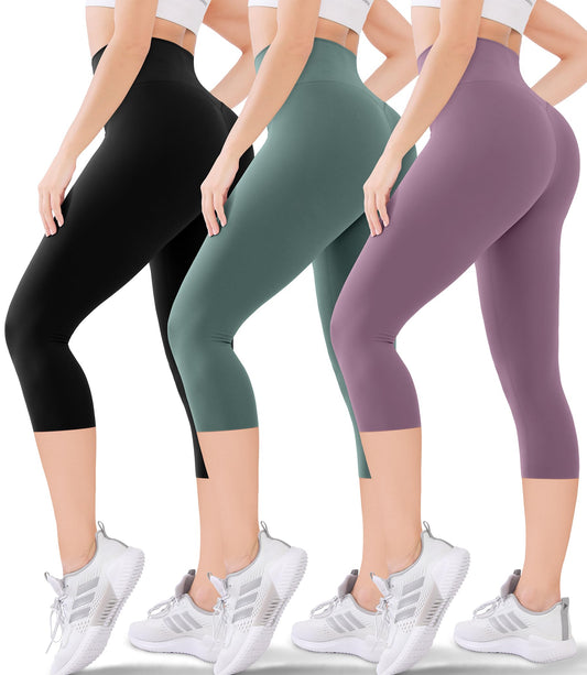 Blisset Women's High Waisted Capris with Pockets,Tummy Control Non See Through Workout Athletic Running Yoga Capri Leggings
