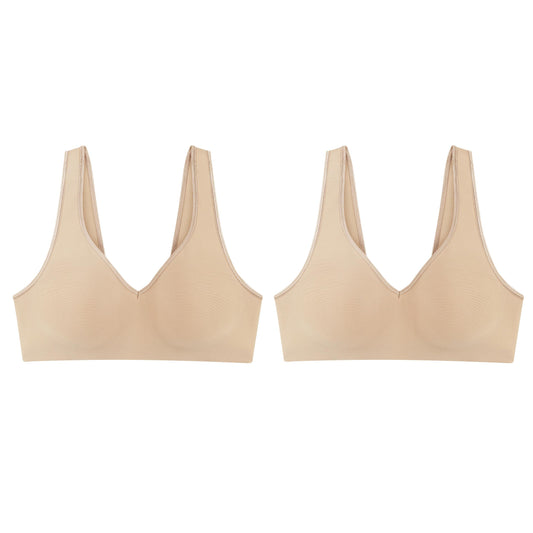 Hanes Women's Wireless, Smooth Comfort Full-Coverage T-Shirt Bra, Single, Nude/Nude, 2-Pack, Large