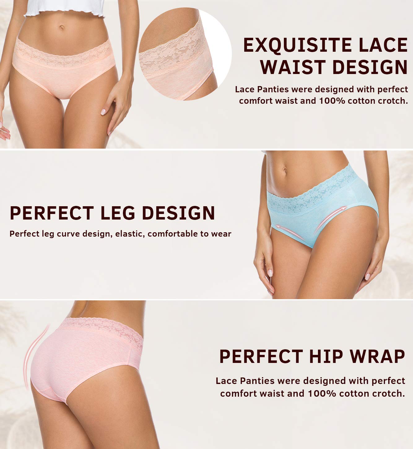 GNEPH Underwear Women Pack, Womens Underwear Cotton Bikini Panties 5 Pack(218S-Light)