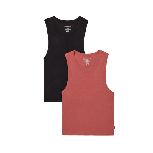 Hanes Women's Originals Racerback, 2-Pack, Comfywear Supersoft Rib Cropped Tank Top Loungewear Pack, Black/Natural Cedar, Large