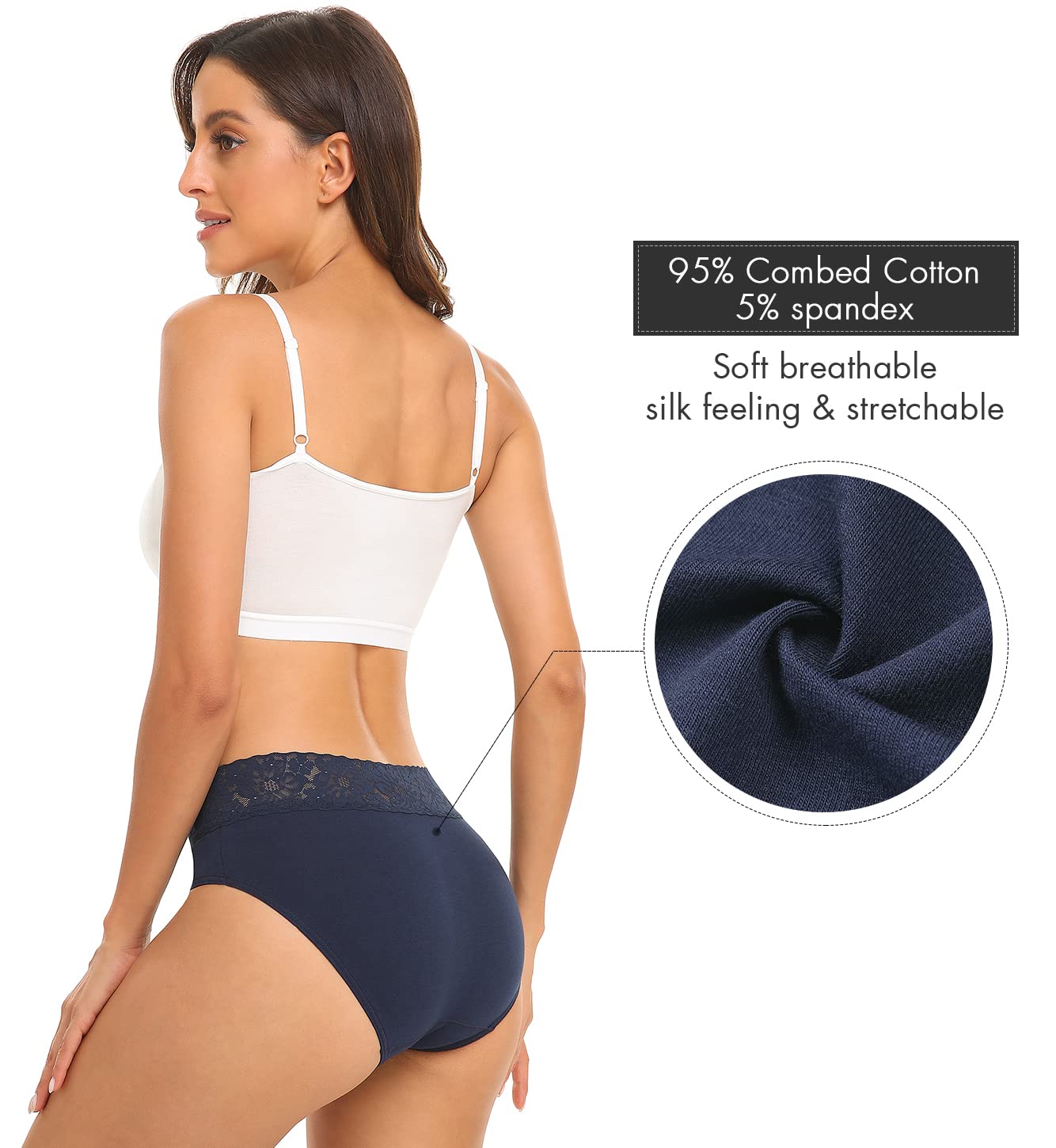 RHYFF Womens Underwear Cotton Hipster Panties Lace Soft Bikini Panty Ladies Stretch Full Briefs 5 Pack S-XL(R6004L-Dark)