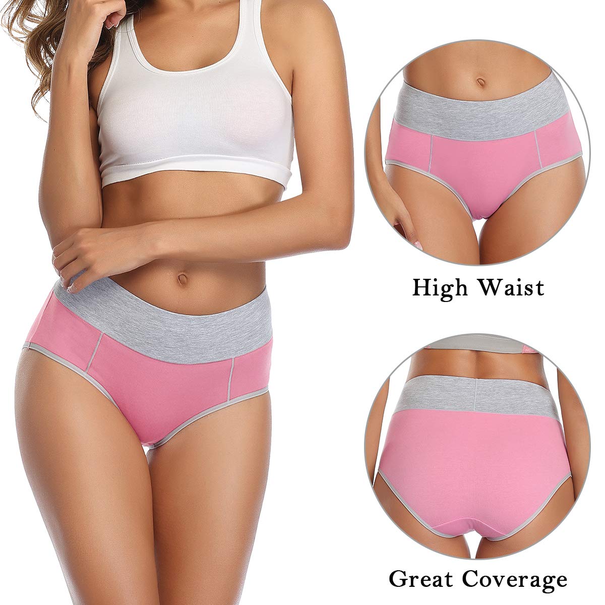 wirarpa Women's Cotton Underwear High Waist Briefs Ladies Soft Breathable Panties Full Coverage Underpants 5 Pack Small