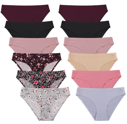 FINETOO 12Pack Womens Seamless Underwear No Show Cheeky Panties Invisibles Briefs Soft Stretch Bikini Hipster XS-XL(M)