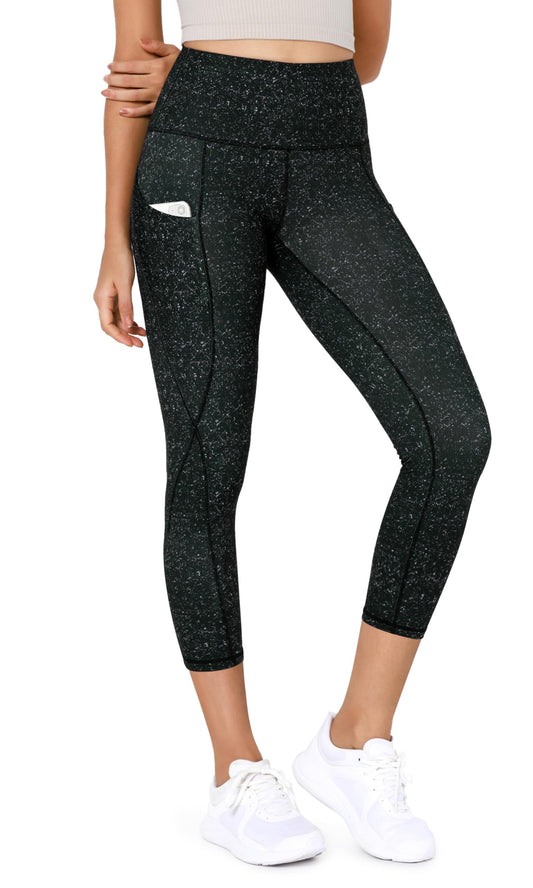 ODODOS Women's High Waisted Cropped Yoga Leggings with Pockets, 23" Inseam Tummy Control Workout Running Yoga Pants, Black Dot, Medium