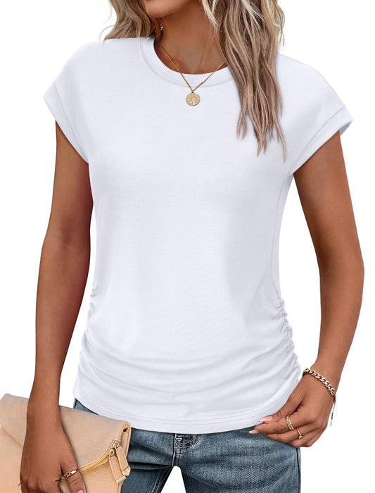 Summer Tops for Women 2025 Short Sleeve Shirts Trendy Spring Tops Work Business Casual Outfits Vacation Beach Clothes Maternity White L