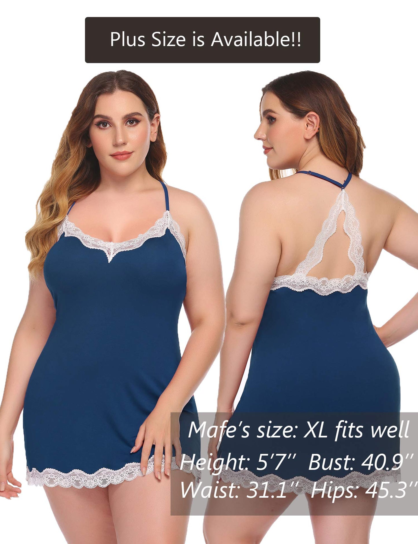 Avidlove Sexy Nighty for Women Lace Chemise Sleepwear Full Slip Nightgowns White and Blue