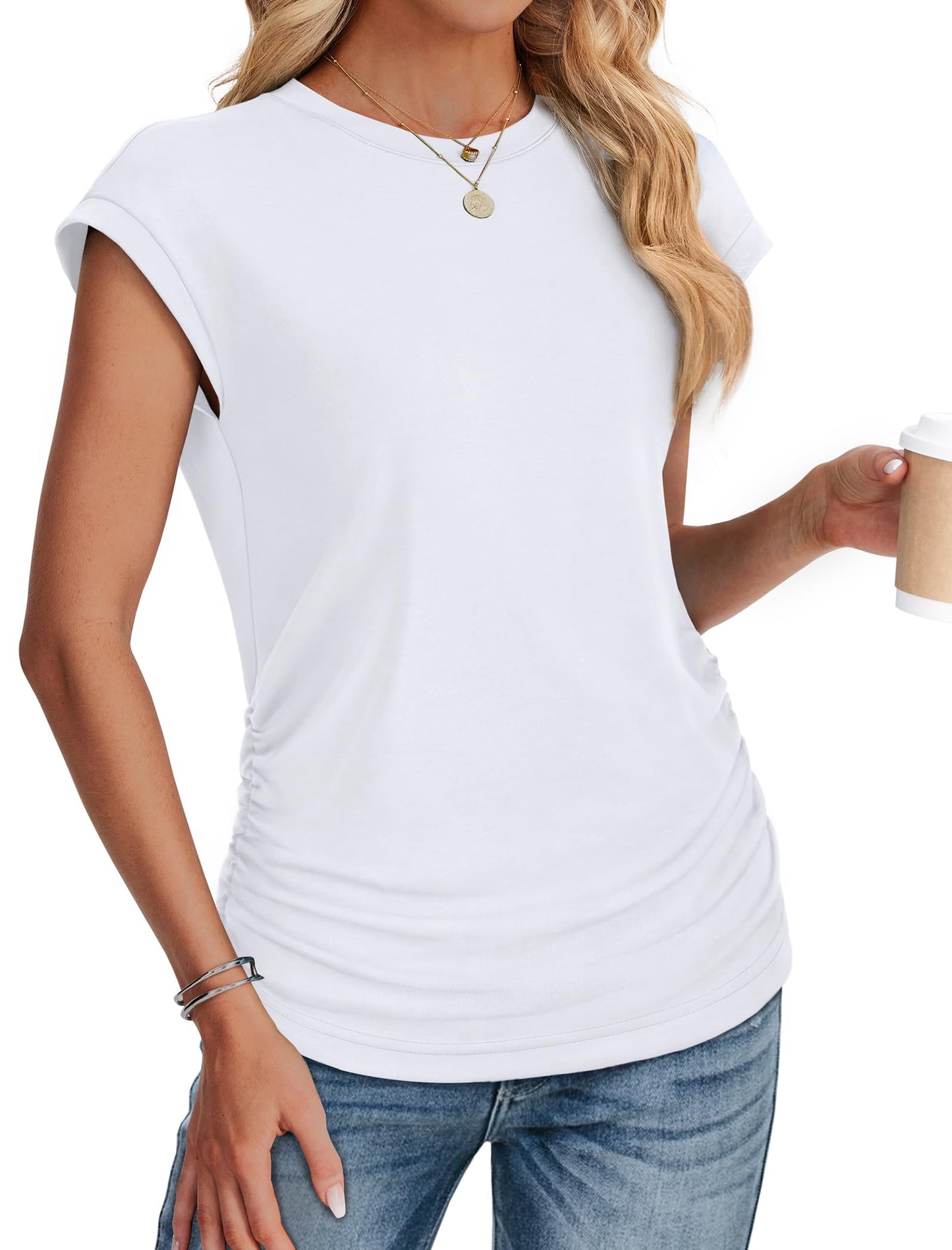 Summer Tops for Women 2025 Short Sleeve Shirts Trendy Spring Tops Work Business Casual Outfits Vacation Beach Clothes Maternity White L