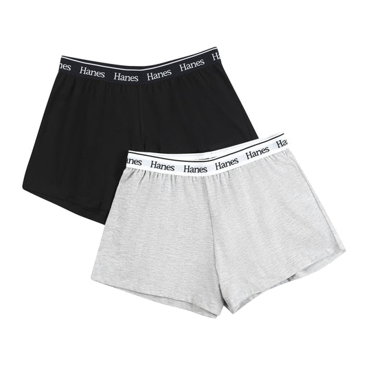 Hanes Originals Sleep, Comfywear Lounge, Pajama Shorts for Women, 2-Pack, Heather Grey Marle/Black, Large
