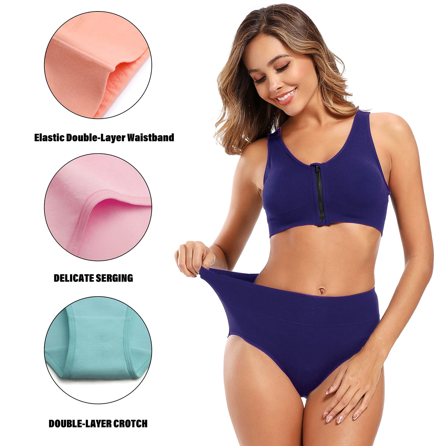 Molasus Women's Soft Cotton Underwear Briefs High Waisted Postpartum Panties Ladies Full Coverage Plus Size Underpants Pack of 5,Large